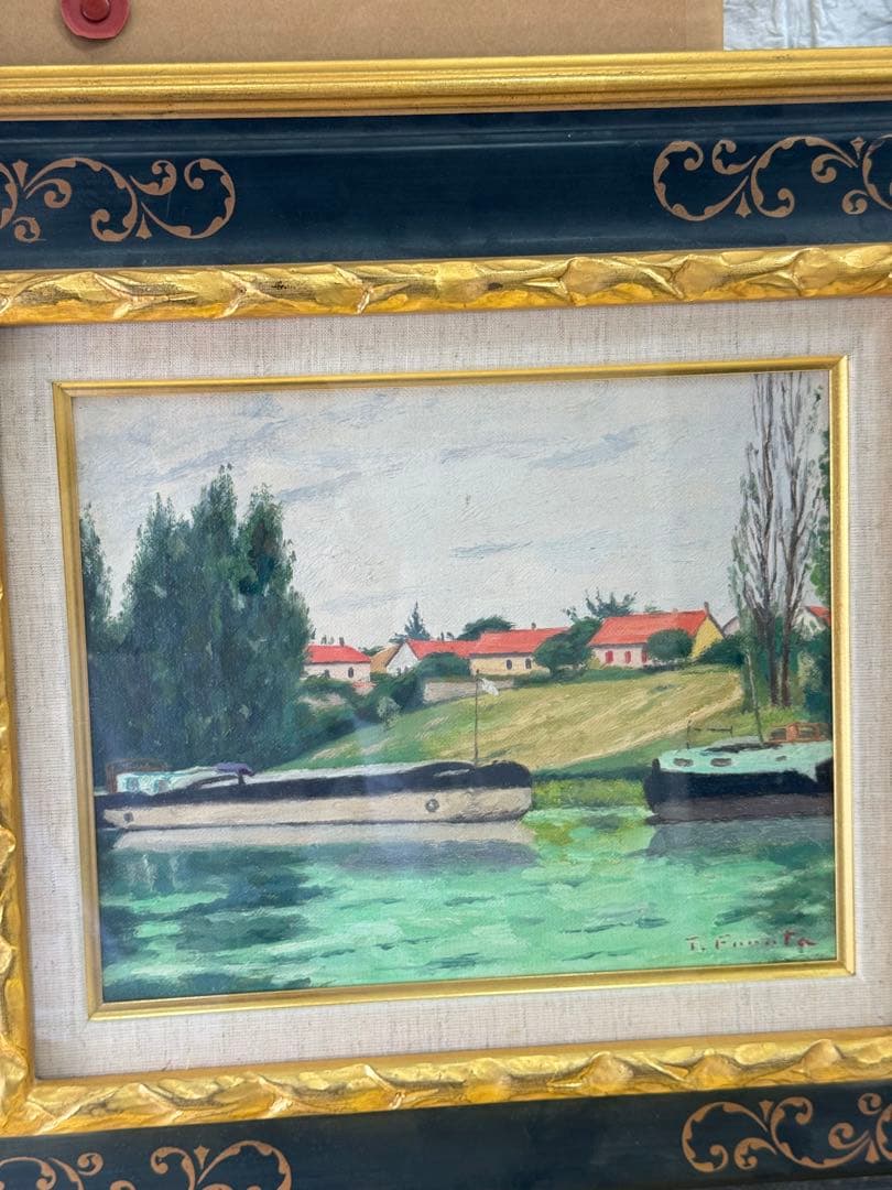 古田 帯川 『セーヌ川畔』 3号 梅田画廊 絵画 油彩 洋画