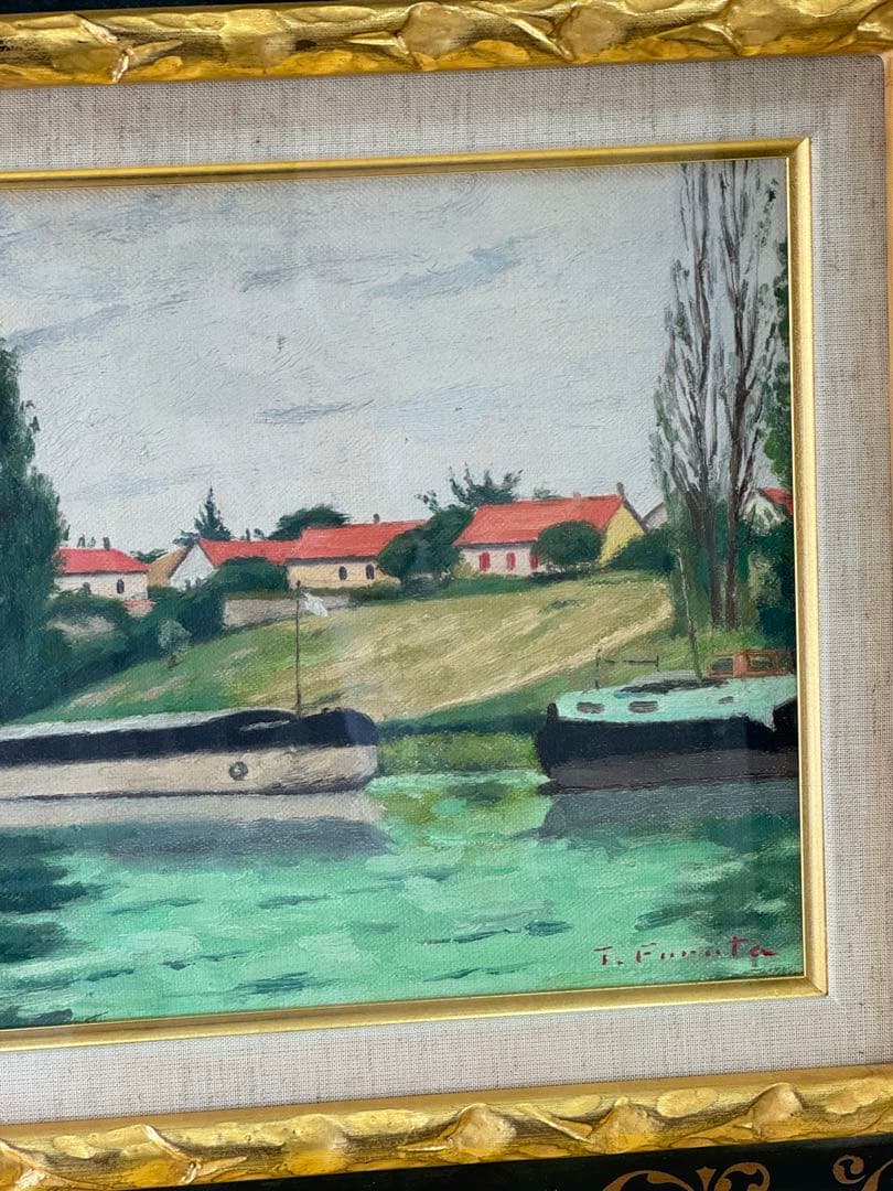 古田 帯川 『セーヌ川畔』 3号 梅田画廊 絵画 油彩 洋画