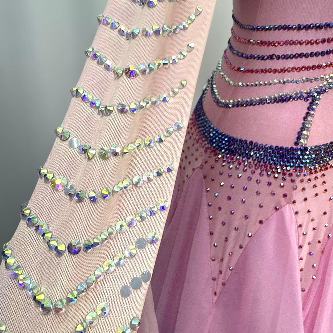 6330★M ピンク 紫 スワロ グラデーション スタンダードドレス 社交ダンス