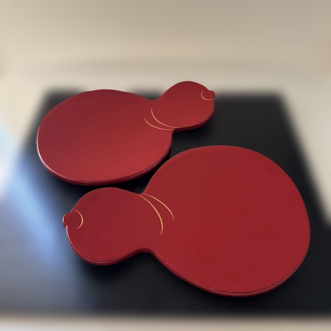 会津塗り 白木屋 ひょうたん型 銘々皿 2枚セット