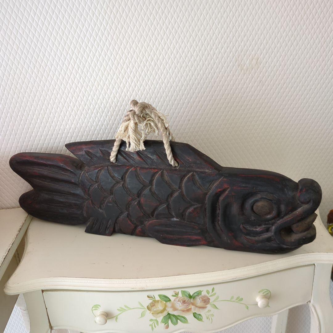 骨董 魚型 木魚 魚鼓 魚板 木彫 茶道具 漆器ディスプレイ 木製 木彫