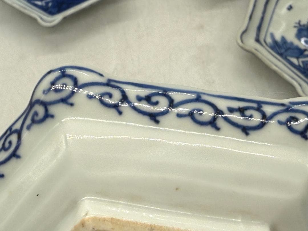 古染　染付山水人物紋角皿5点　古渡　送料込み251108