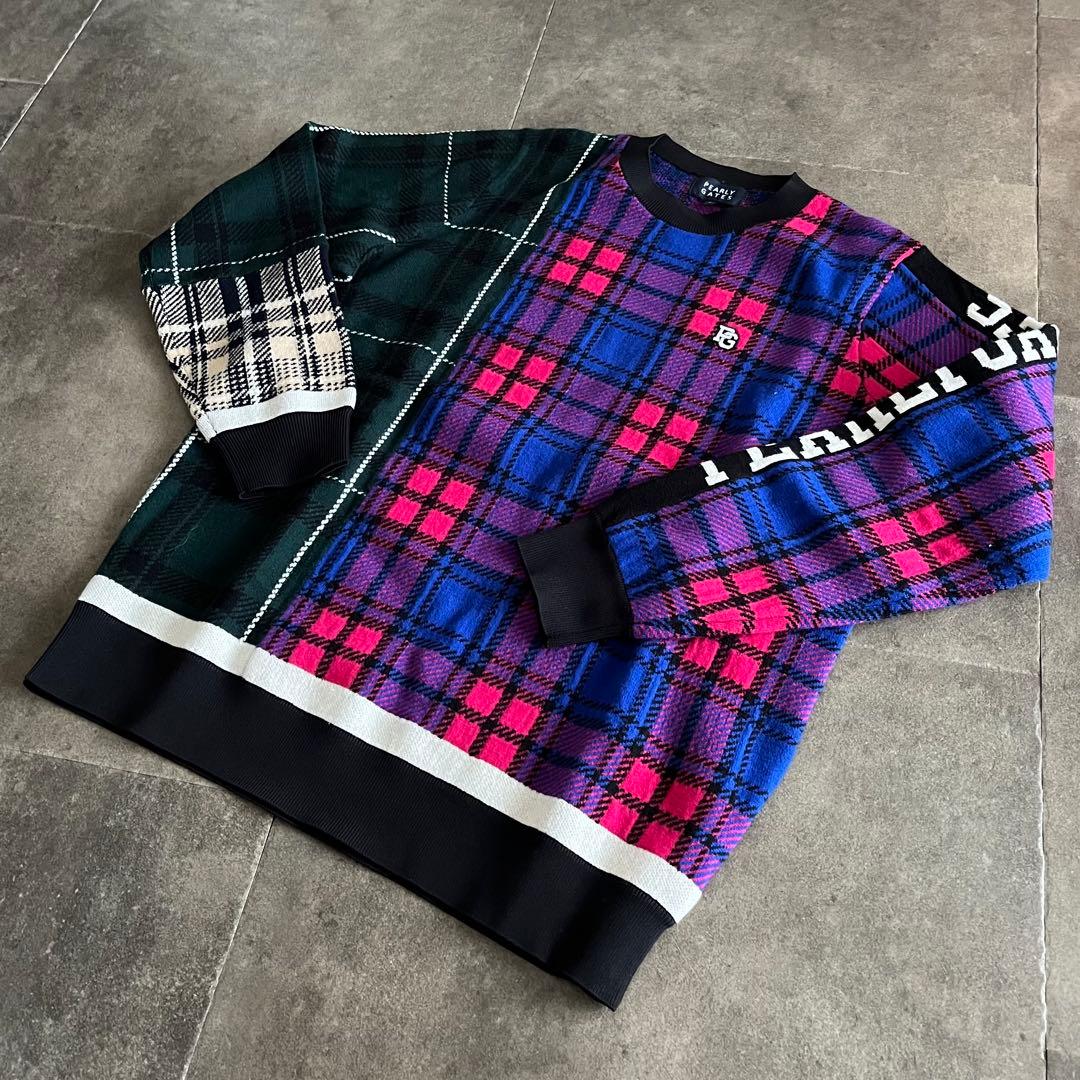 新品 パーリーゲイツ マルチチェック柄 クルーネックニット セーター