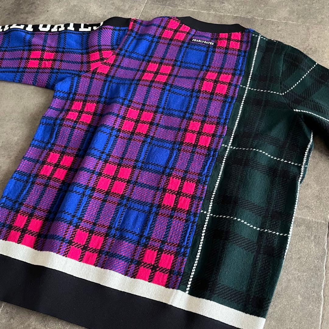 新品 パーリーゲイツ マルチチェック柄 クルーネックニット セーター