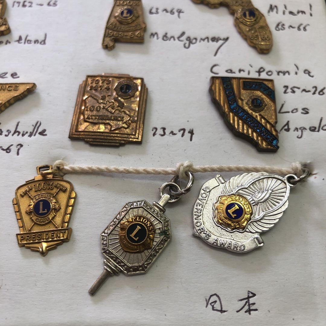 非売品　州の形　アメリカのライオンズクラブの古い無欠席記念バッジ他