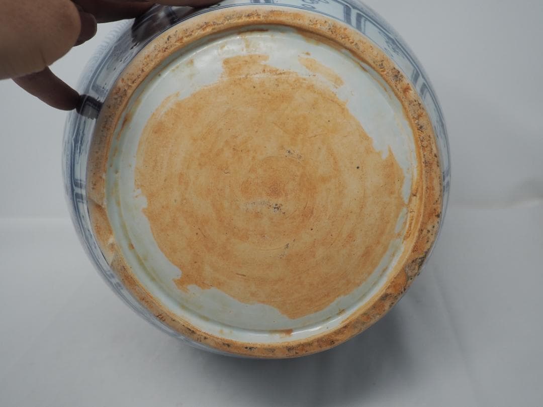 染付　青花魚藻文壷　蓋つき　中国　-SO