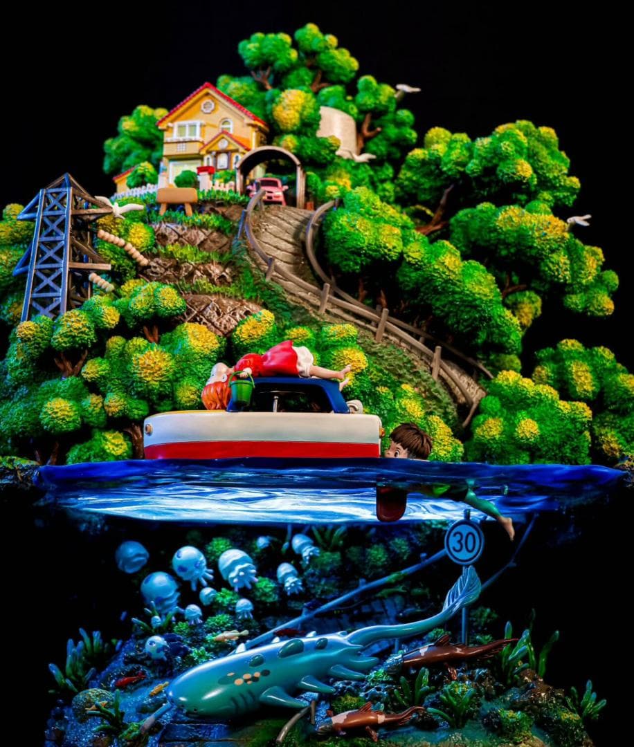 宮崎駿 崖の上のポニョ ポニョと宗介 彫刻フィギュア