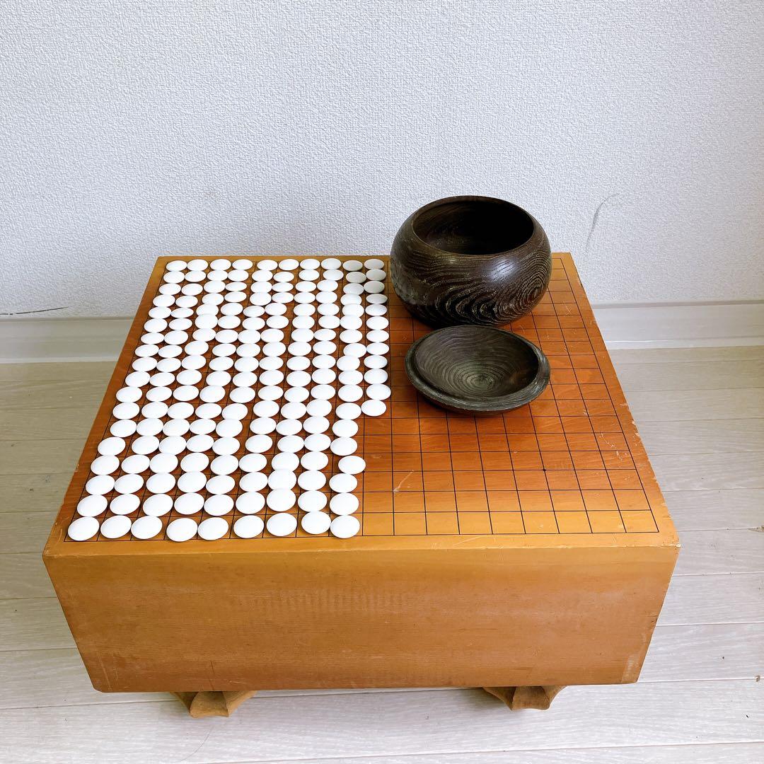高級 囲碁版 セット へそあり 板目木表 昭和52年 レトロ 蛤石 那智黒石