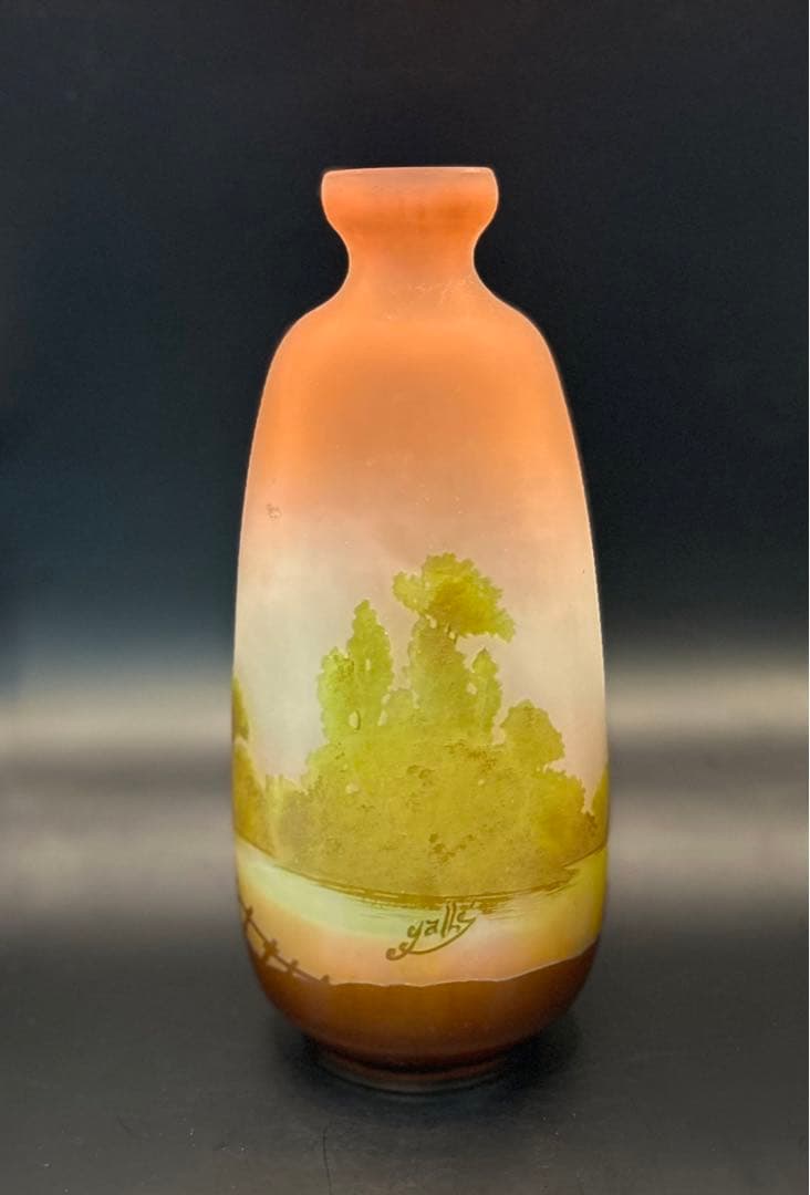 【希少アンティーク】エミール・ガレ 花瓶 29cm 湖水風景 フラワーベース