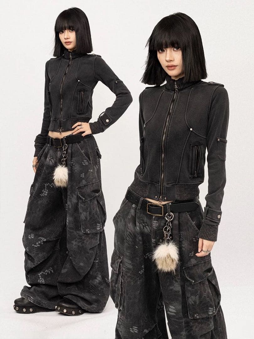 OCTTFLAB デニムジャケット y2k 韓国 opium ブラック モード