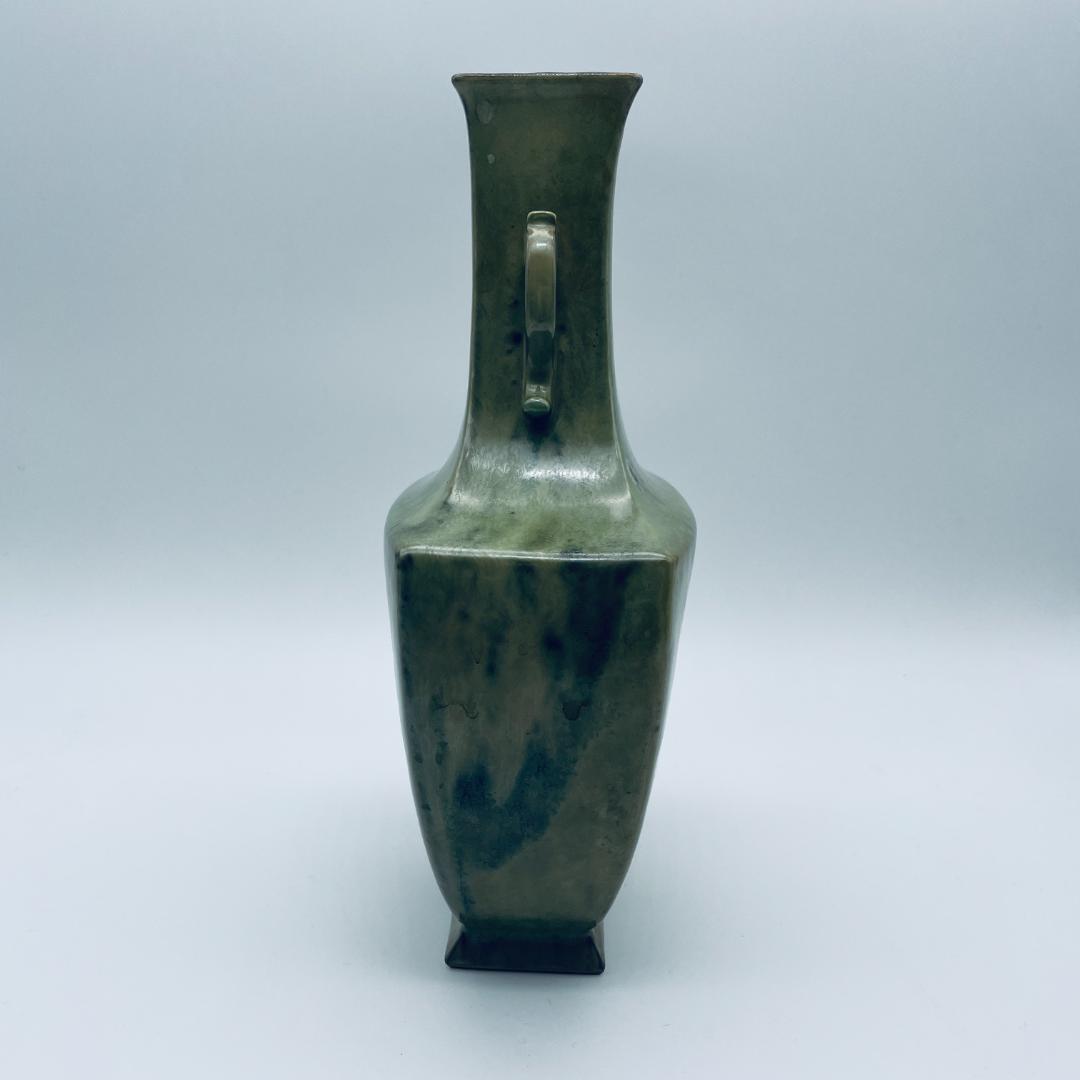 【大正】小森忍 緑釉雙耳瓶 匋雅堂製款 大連市 中国美術 中国古玩
