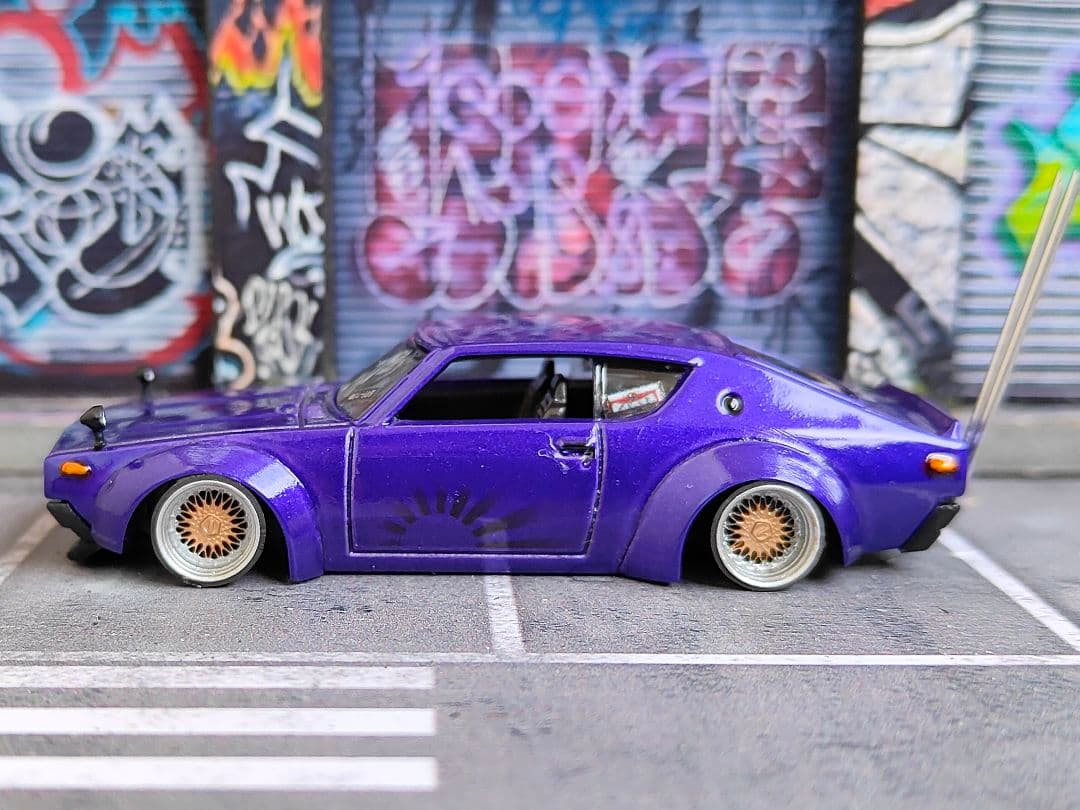ホットウィールカスタム GTR ケンメリ オーバーフェンダー☆紫☆トミカ改造