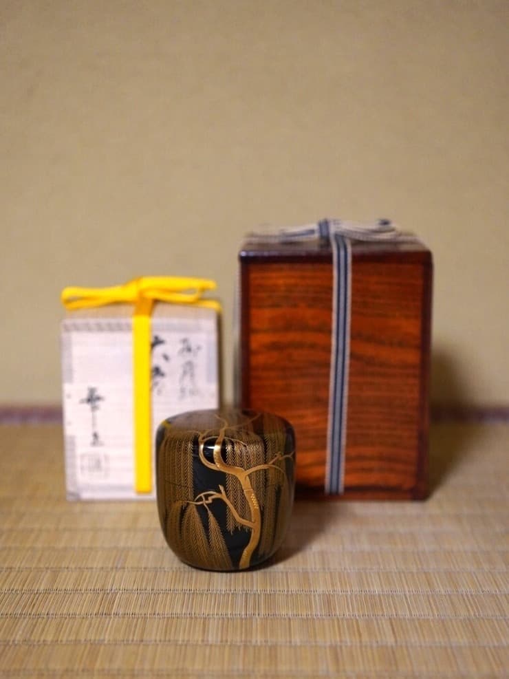 吉田 華正　柳蒔絵 大棗　而妙斎 ／梨子地　 茶道具 即中斎 惺斎 宗哲 近左