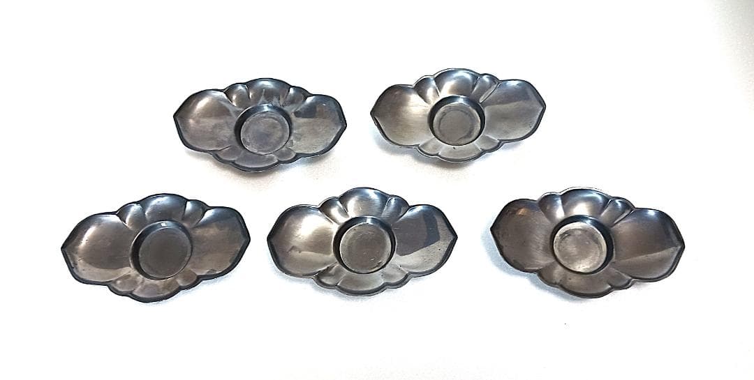 【アンティーク】　古錫 茶托 五客 在銘 乾茂號造　錫　【ヴィンテージ】