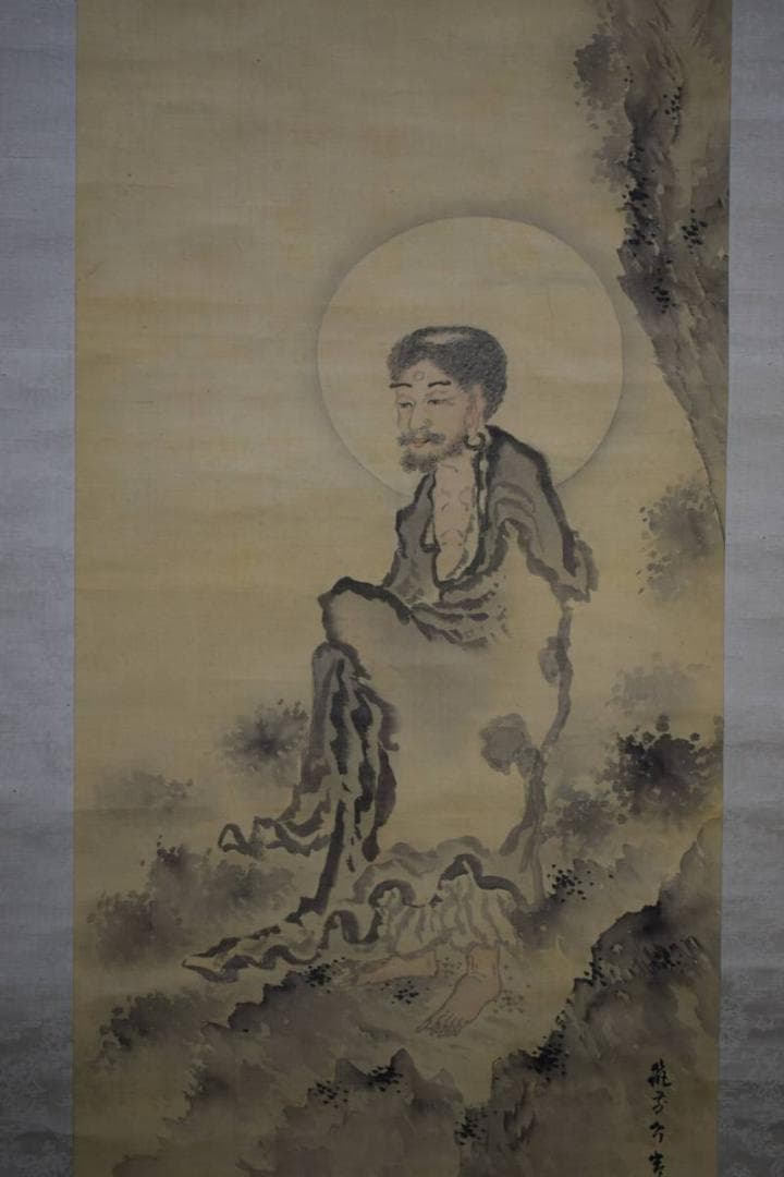 真作/岸岱/佐伯岸岱/釈迦下山図/布袋屋掛軸HD-723