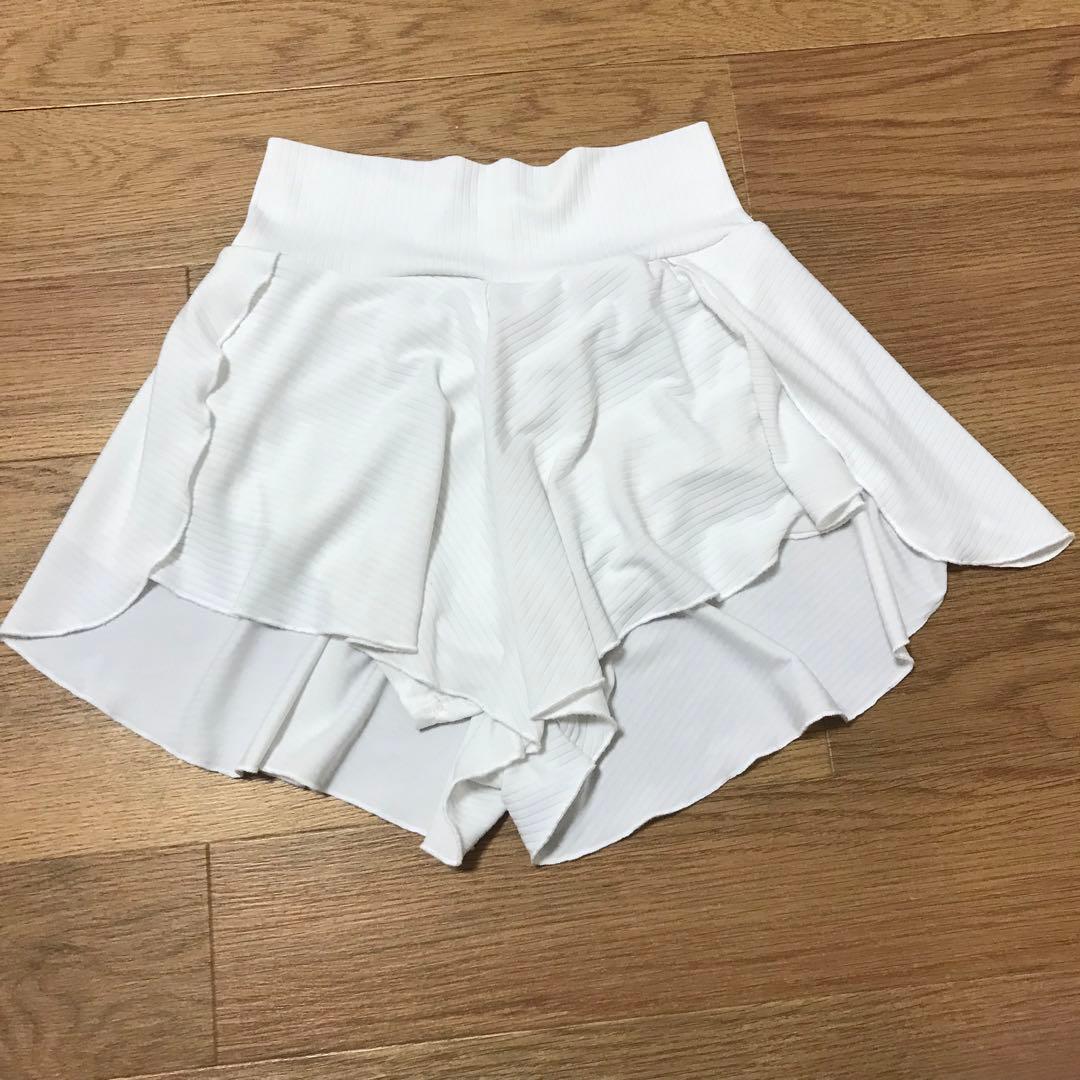 オレンジ ホワイト スカート セット ポールダンス 水着 ヨガ Mサイズ 巾着付