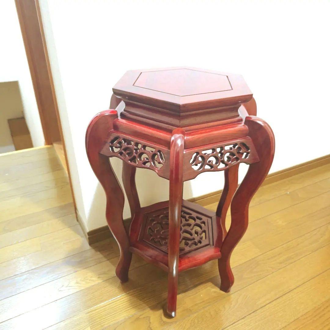107【アンティーク】花梨 李朝様式 花台 盆栽卓 高卓 飾り台 猫足【匿名配送