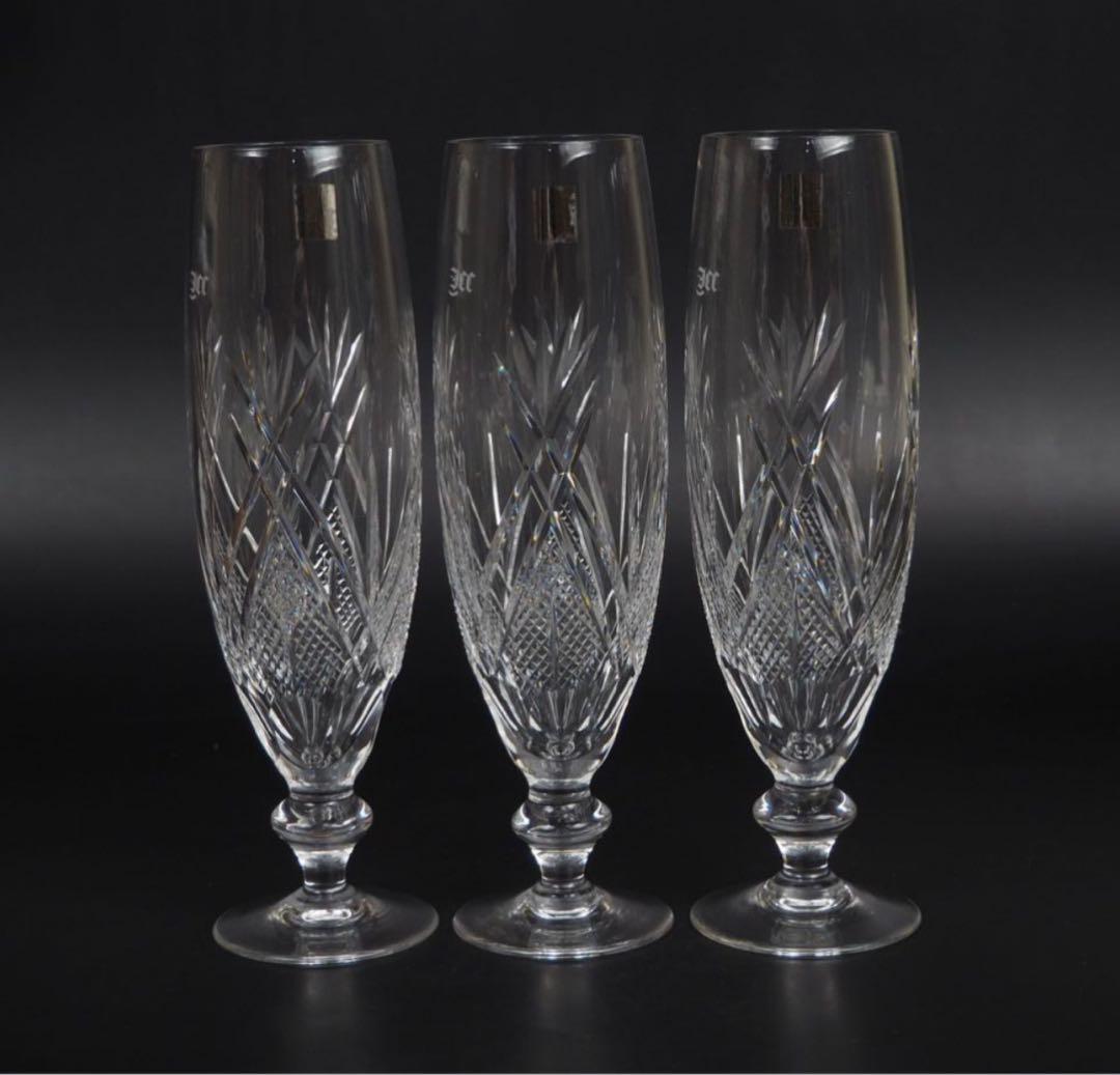 送料無料　カガミクリスタル　江戸切子ワイングラス3P 箱あり　酒器