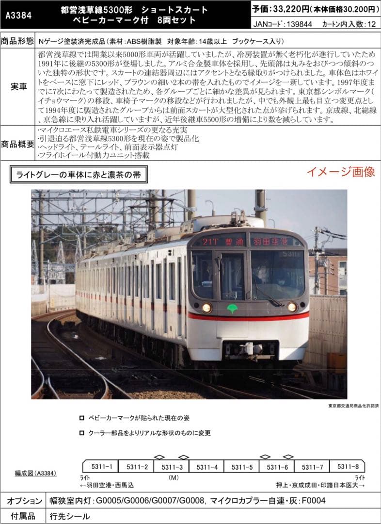 マイクロエース 都営浅草線5300形 ショートスカート ベビーカーマーク付