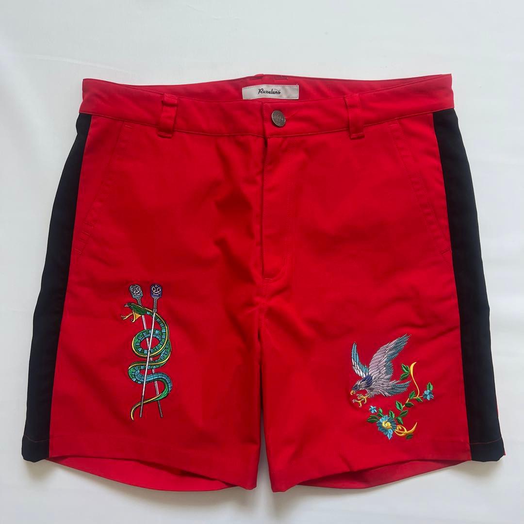 Russeluno ラッセルノ　刺繍　ハーフパンツ　メンズ　ゴルフ　XL 6 赤