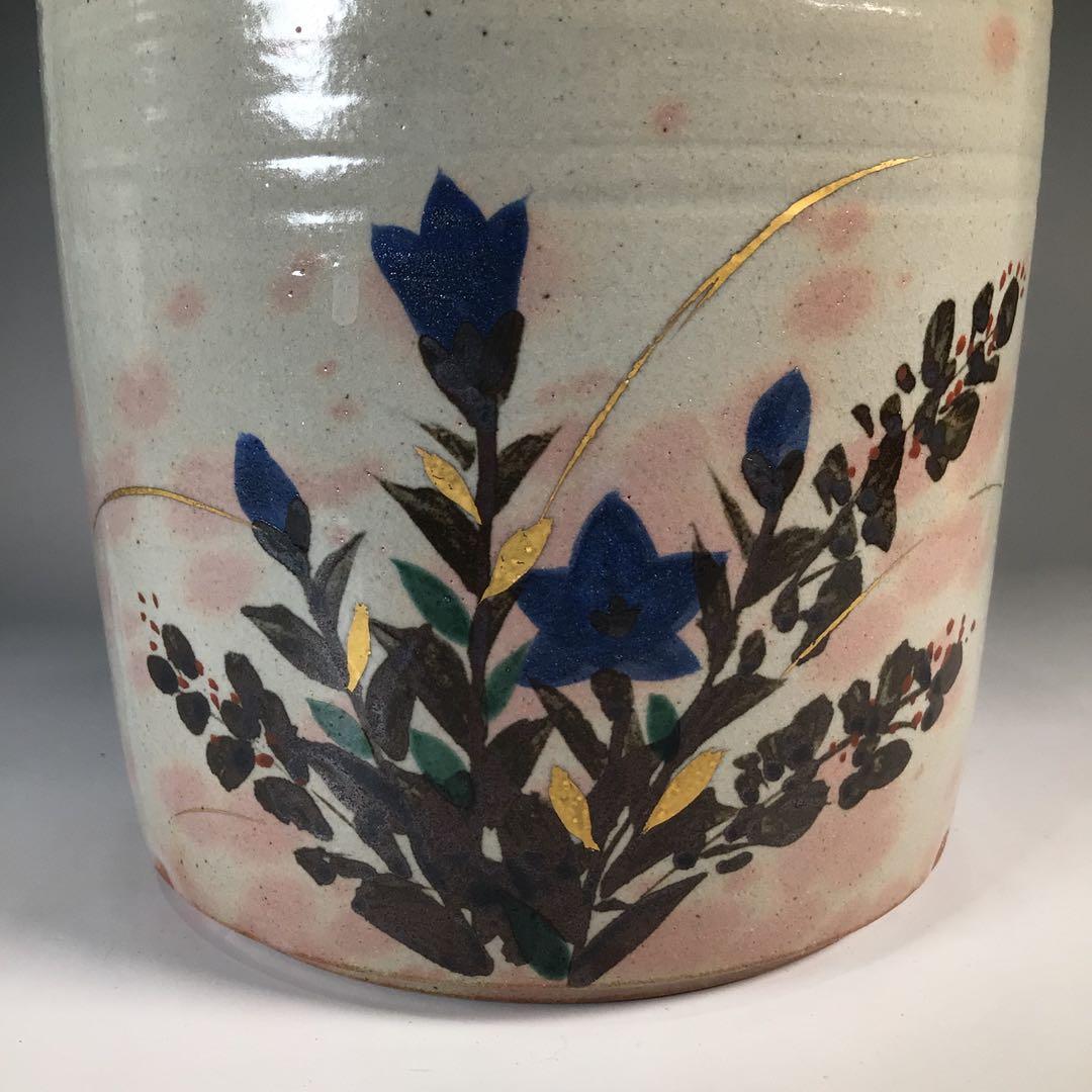 Ｎ７２３　水指　『菰山窯　宮田豊造』『金彩秋草文』『一重口水指』　共箱　茶道具