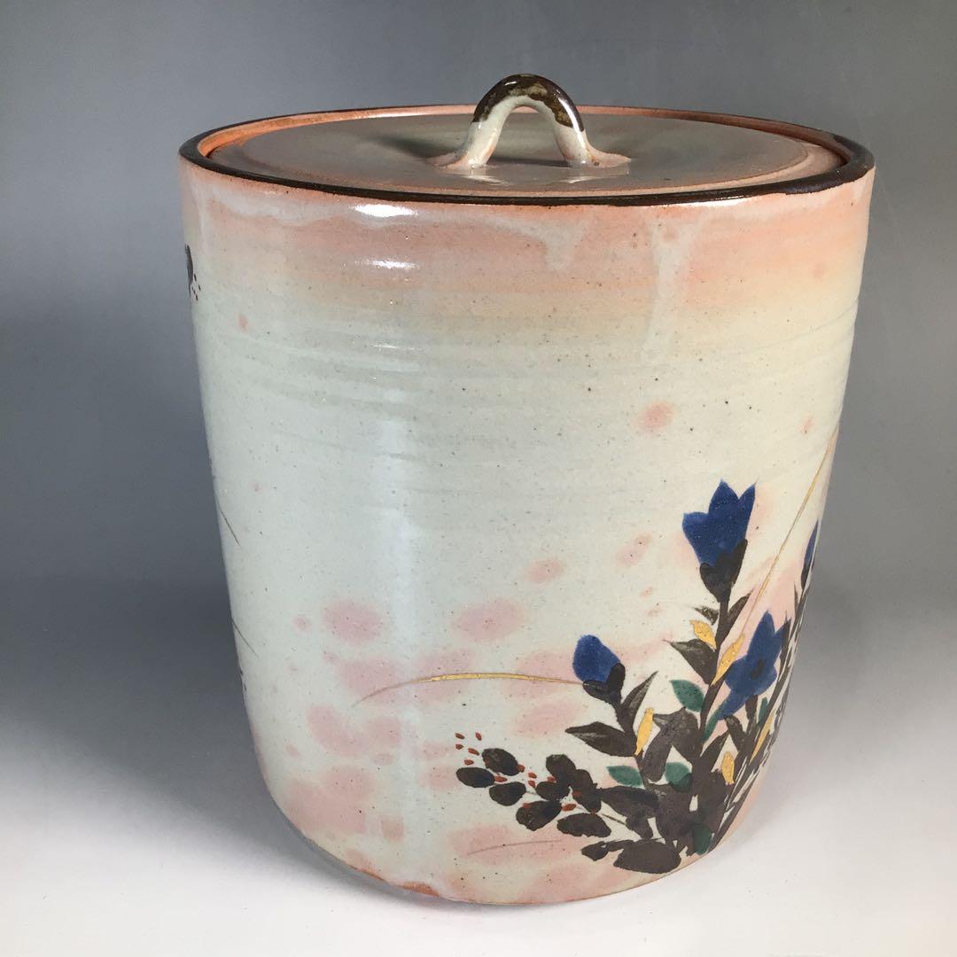 Ｎ７２３　水指　『菰山窯　宮田豊造』『金彩秋草文』『一重口水指』　共箱　茶道具