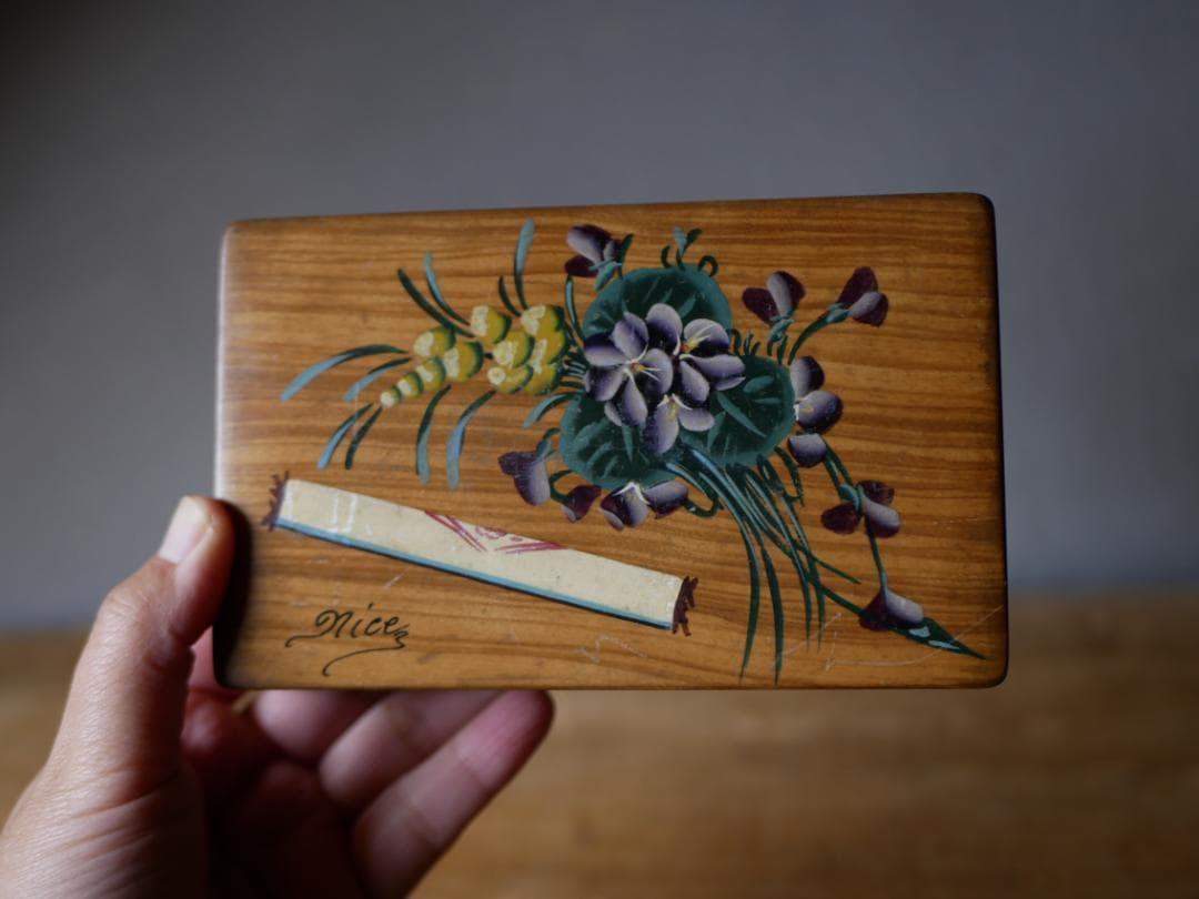 モシュリンヌ　木箱　Nice　ミモザ　すみれ　フランスアンティーク　アンティーク