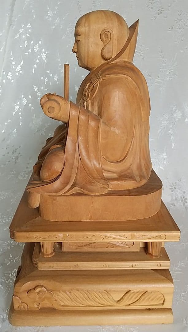日蓮聖人坐像 3.5寸 #073 ◆白檀 木彫 仏像