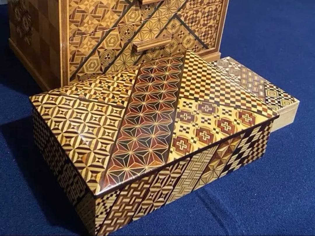 箱根寄木細工　昭和レトロ　3段引き出し　宝石箱　小銭箱　中古品