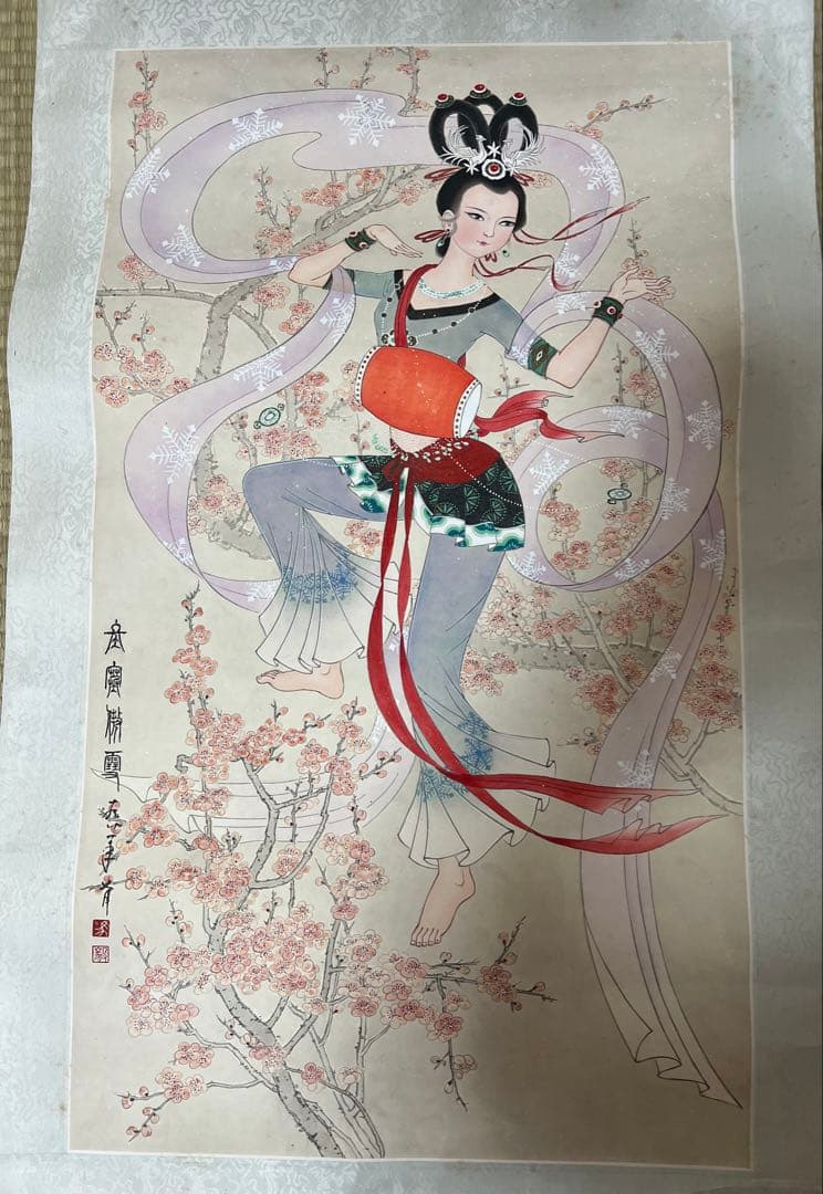 まくり　中国画 馬毅［天女ノ図］紙本　肉筆！