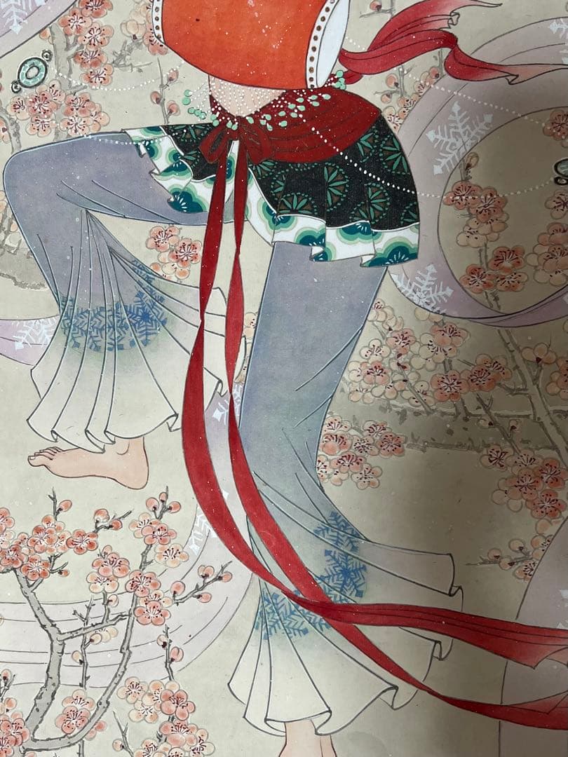 まくり　中国画 馬毅［天女ノ図］紙本　肉筆！