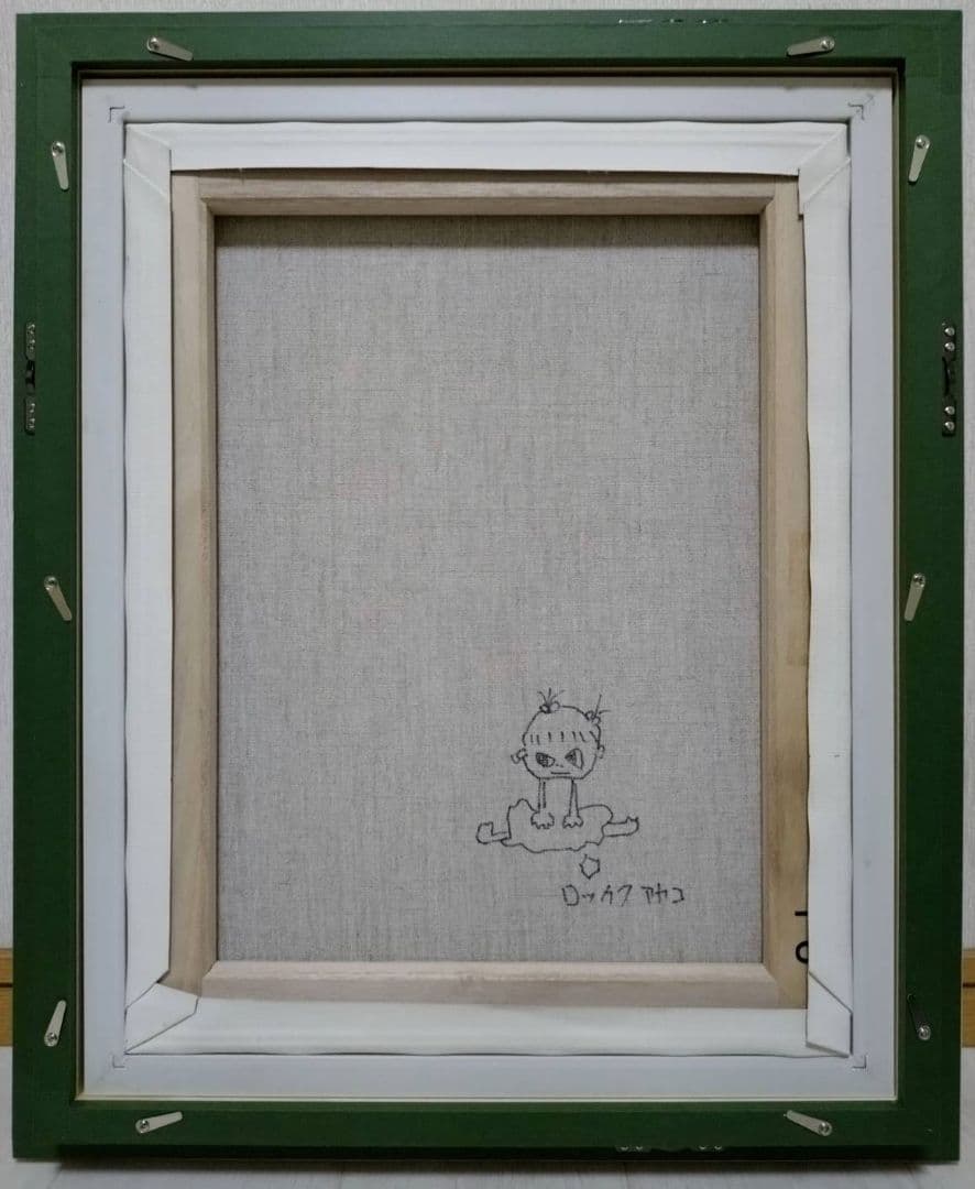 【F6号】ロッカクアヤコ　手描き作品/表裏サイン・裏描き有/油彩/アクリル/額縁