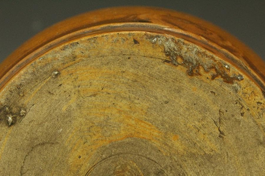 古瀬戸 櫛目 鉄釉 瓶 φ35.3cm 花沓 印(A318)