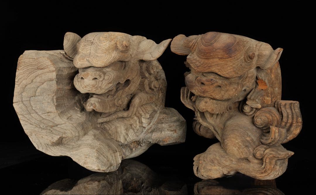 石川雲蝶 木彫 獅子木鼻 阿吽 一対 仏教美術 彫刻 神社仏閣 古美術 骨董品