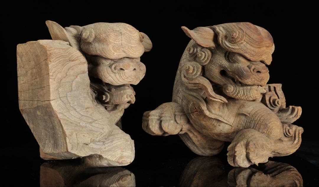 石川雲蝶 木彫 獅子木鼻 阿吽 一対 仏教美術 彫刻 神社仏閣 古美術 骨董品