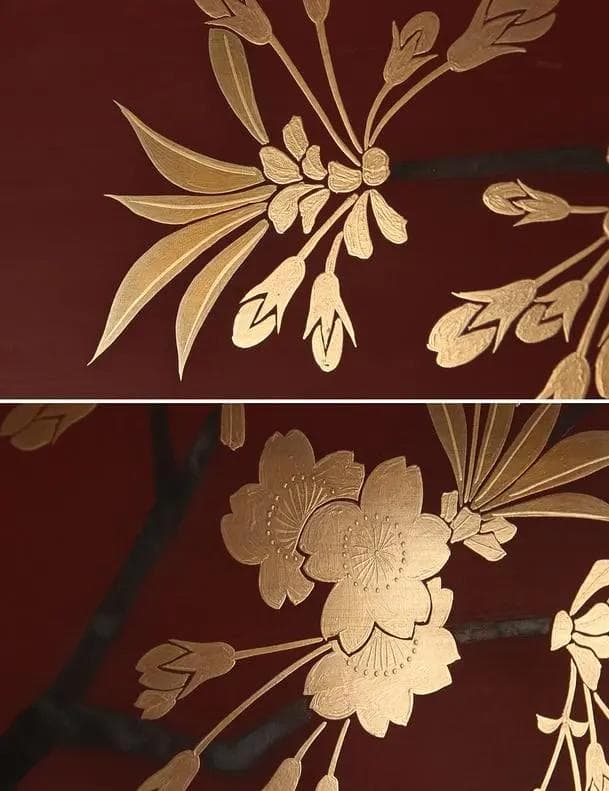 BA01 富山最高峰　蒔絵師　名工 中村尚濤済 作　漆蒔絵　衝立　桜獅子福鈴鯉