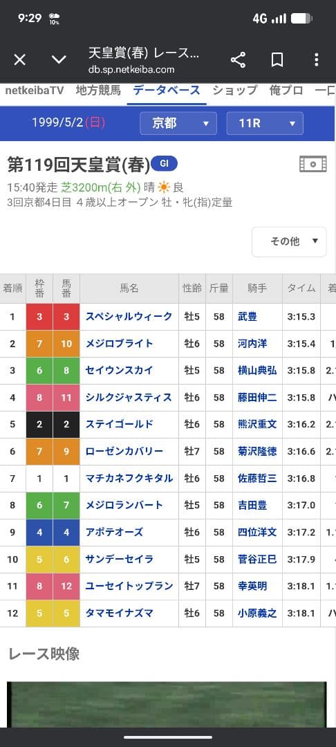 99年天皇賞春スペシャルウィーク単勝馬券現地