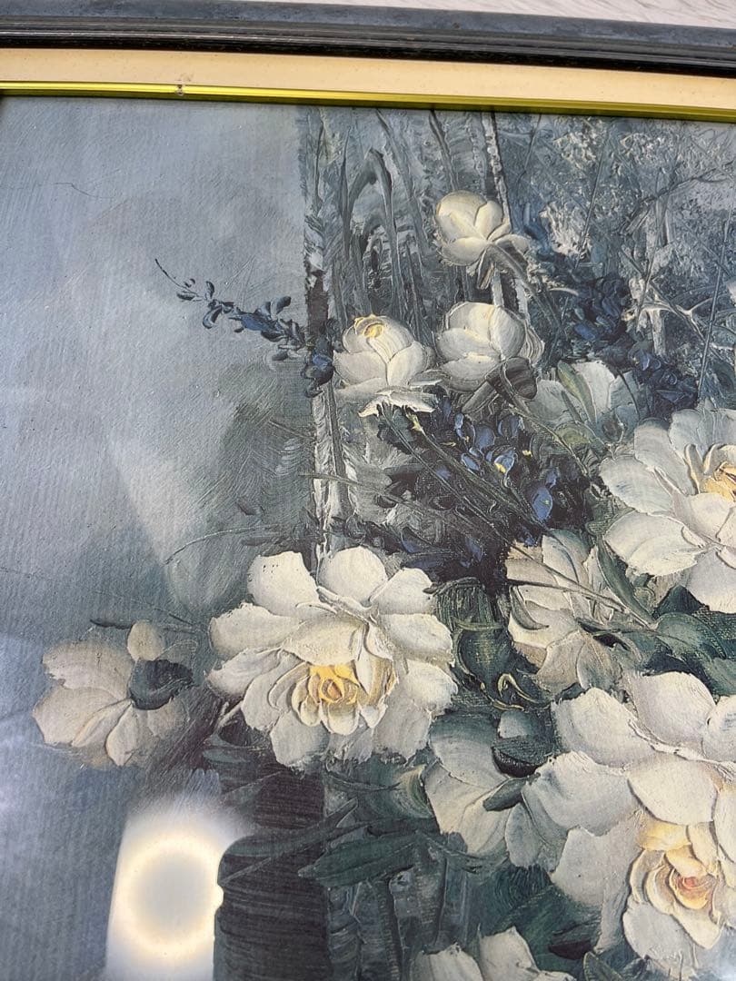 油彩複写画壁掛け 白いバラ 複写版 2021