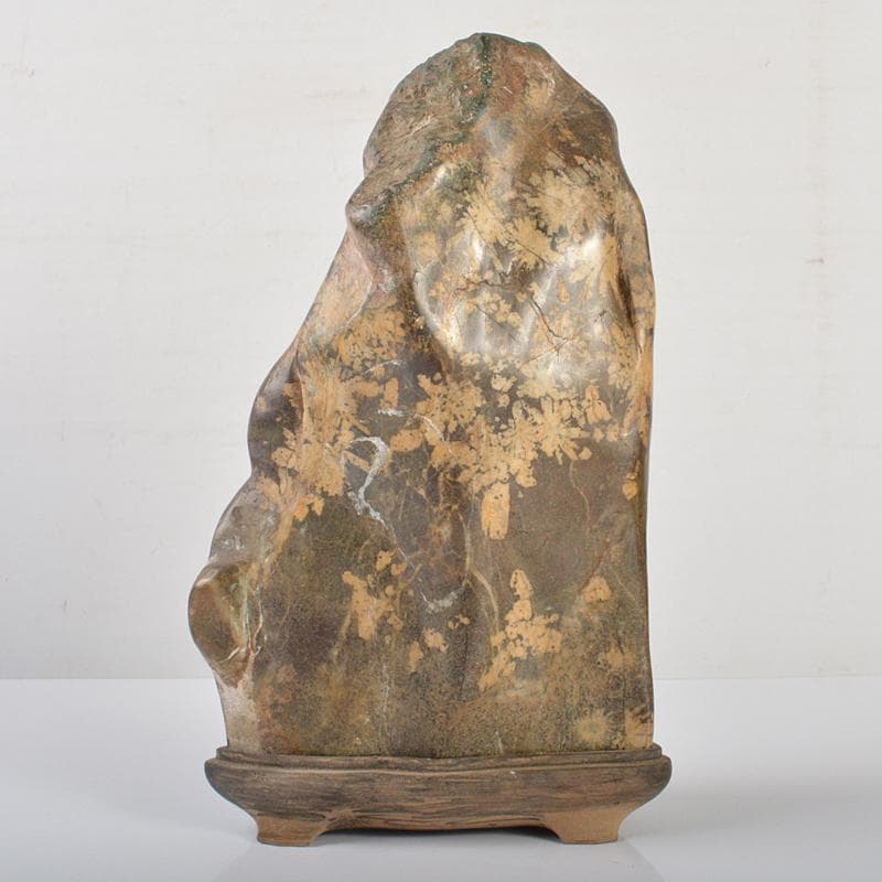 天然石　鑑賞石　菊花石　置物　重さ約3.5kg　唐木台付　V　R6416