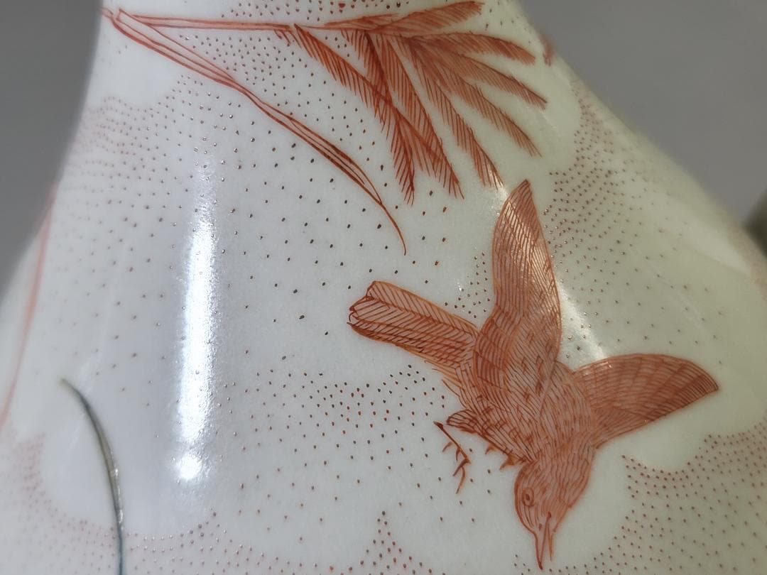 九谷 赤絵 草花紋 細密画 水注 時代物 DT791