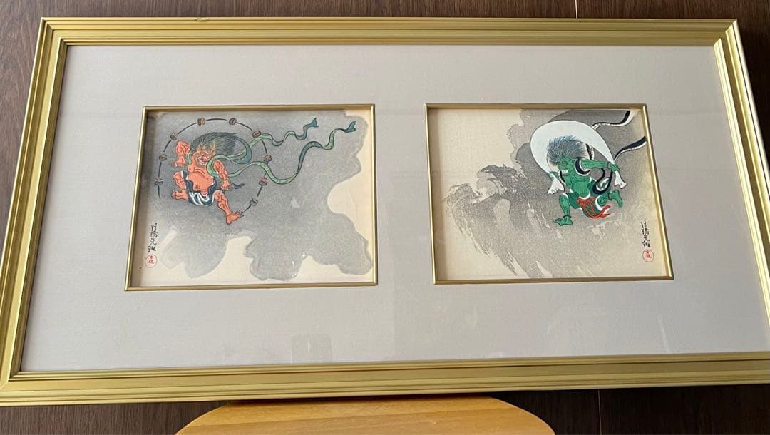 尾形光琳　風神雷神図　 インテリア 額装　風神　雷神　日本絵 壁掛け