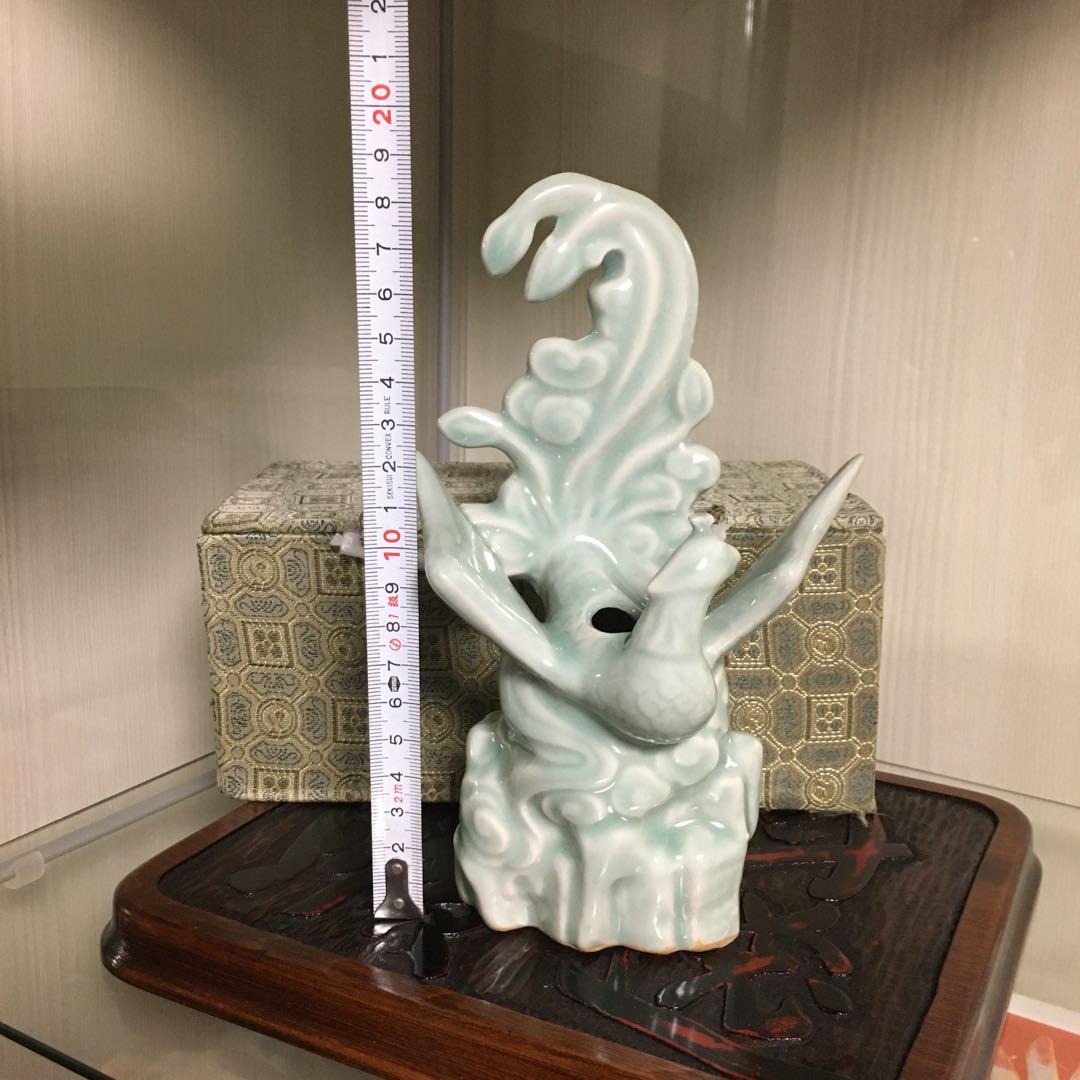 箱付き　中国龍泉窯　青磁　鳳凰　一輪挿し　花器　花瓶　オブジェ　インテリア