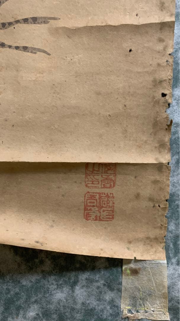 ⑦江戸時代？　雌雄双鶴之図　信香先生筆　古い水墨画　まくり　額入り可能