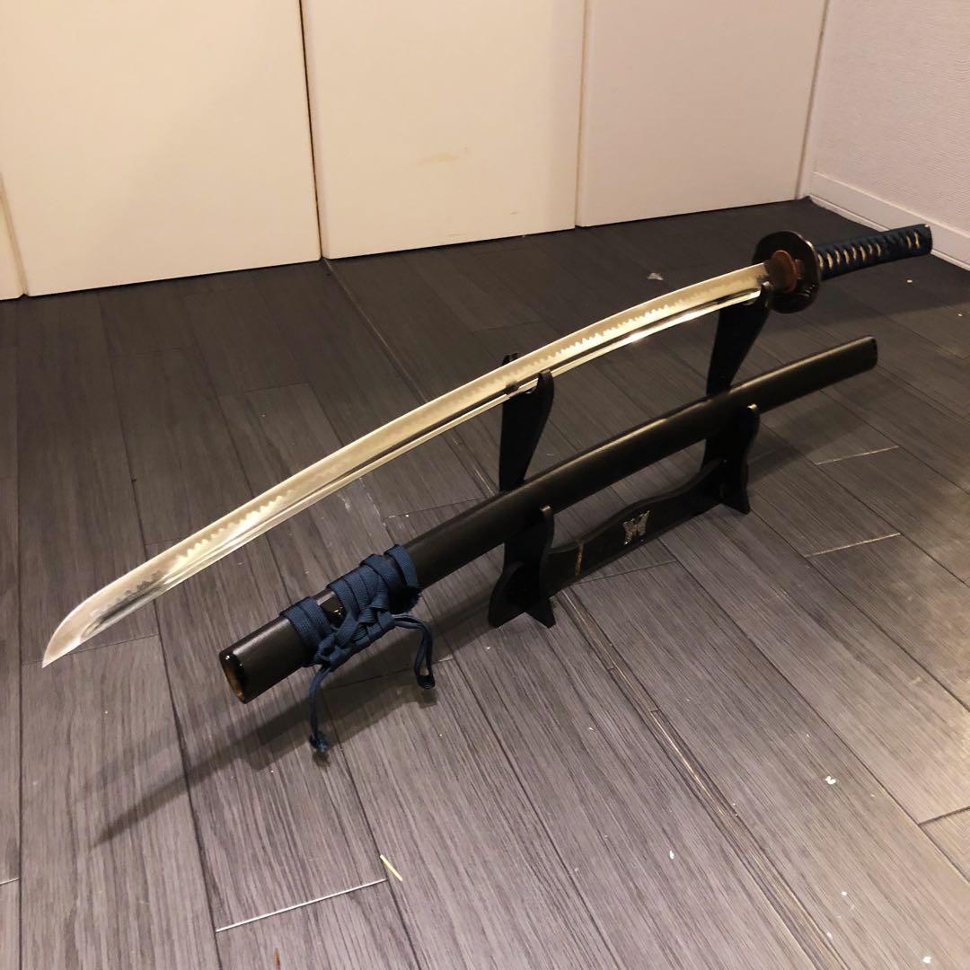 高級模造刀　居合刀　樋入り刀身　青緑拵え　亜合金刀身　名刀