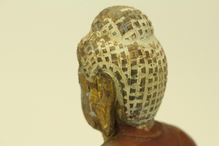 仏教美術 木彫 金彩 阿弥陀如来像 時代物 高35.5cm(A511)