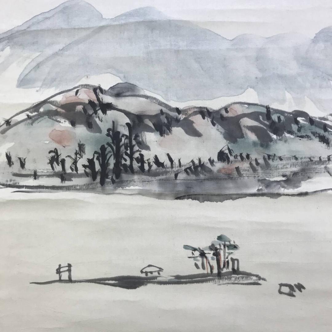 真作/永坂石タイ/山水画賛/湖畔図/嫁洲詩画/山水図/掛軸/名家伝来AH-569