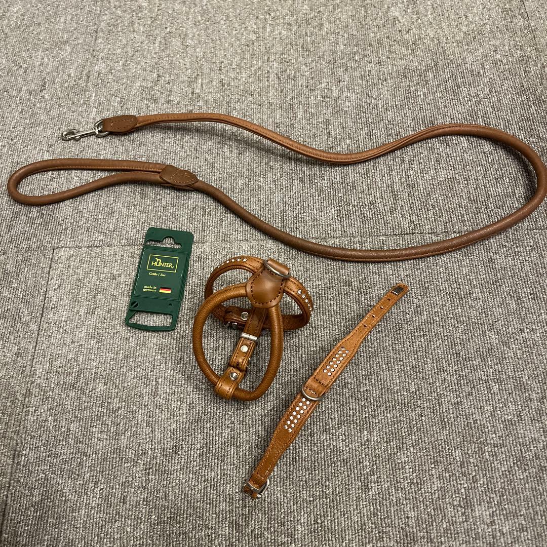 Hunter キラキラスワロフスキー付き　首輪　リード　ハーネスセット