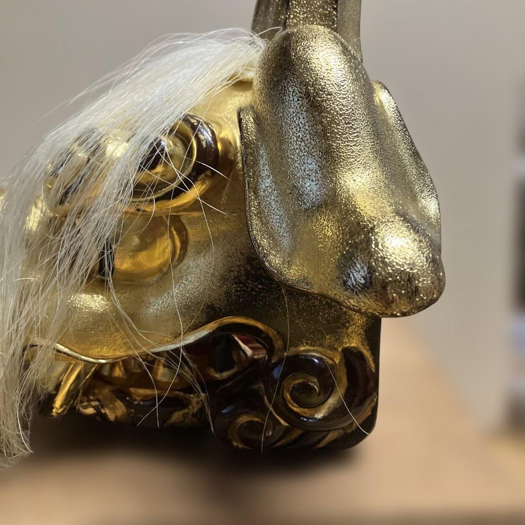 金塗り獅子頭部彫刻、富山県井波彫刻家　宮崎辰児作