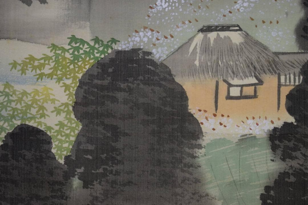 真作/中山秋湖/秋景山水図/双幅/桐共箱付/布袋屋掛軸HG-239