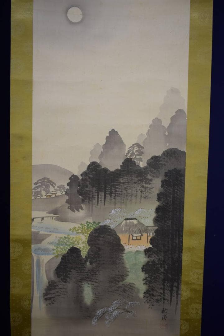 真作/中山秋湖/秋景山水図/双幅/桐共箱付/布袋屋掛軸HG-239